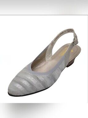 Rieker Gray Metallic Stripe Slingback Low Wedge Heel Antistress Sandals 36